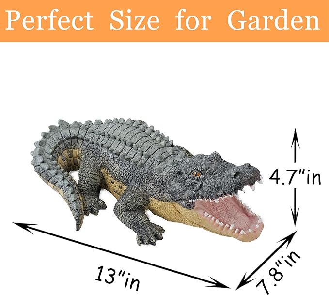 Teaeeno Garden Alligator Outdoor Decor, Crocodile Sculpture for Stuff Pond Decor, Florida Alligator Sculpture for Yard Art, Realistic Wild Animal, Reptile Figure, Florida Alligator, Perfect for Man