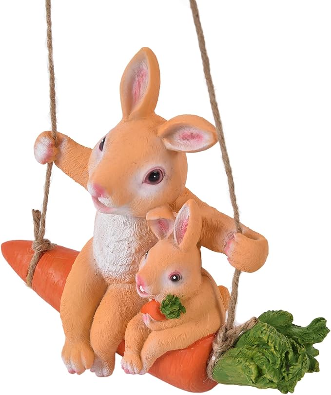 Gavigain Hanging Garden Pendant,Animal Model Rabbits Pattern Exquisitely Carved Romantic Feel Home Courtyard Decoration House Ornament