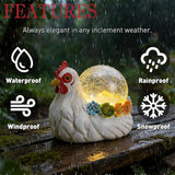 Solar Hen Garden Statue Lights for Outdoor Decor with Cracked Glass LED Ball Figurine Lighting Resin Succulent White Chicken Decorations for Patio Lawn Yard Valentine Gifts for Mom Wowen