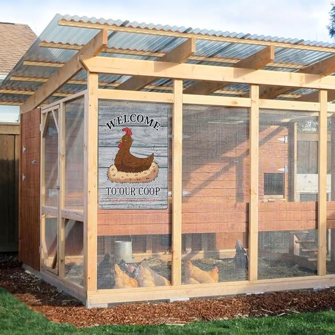 Vintage Metal Signs Chicken Coop Signs for Farm Yard Decor, Farm Tin Signs for Home Kitchen Outdoor Decor, Welcome To Our Coop - 8×12 inches