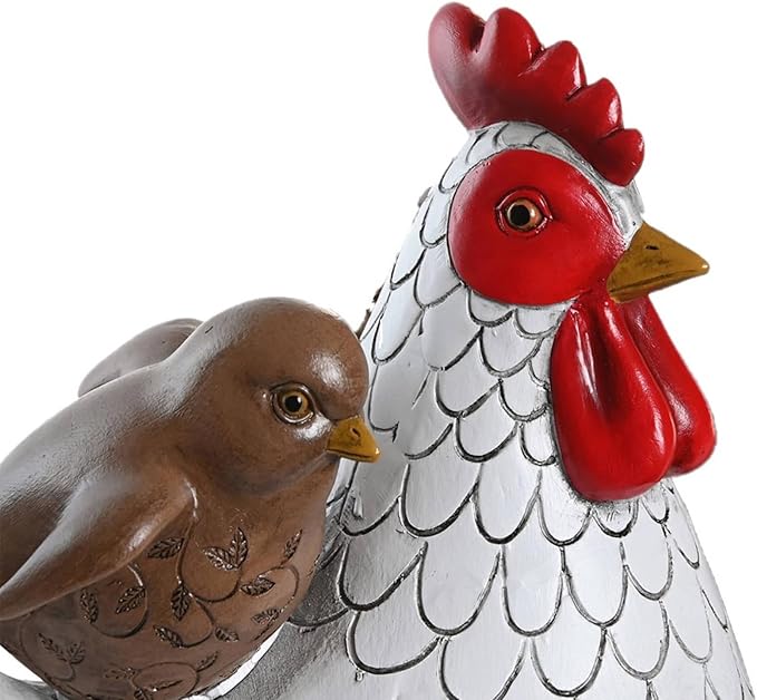Resin Chicken Statues, Chicken Figurine Ornament Sculpture Decorations for Indoor Outdoor Porch Patio Flower Bed Home Bookshelf Lawn Backyard Landscape, 8.3" H × 8.3" L × 6.3" W