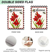 IVN Welcome Garden Flag 12x18 Inch Double Sided Spring Summer Garden Yard Flags Red Amaryllis Flowers Bees Decorative Small Flags for Outdoor Seasonal Front Door Lawn Porch Patio Decor Yard Flag