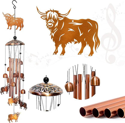 Highland Cow Wind Chimes for Outside Windchimes Outdoor/Indoor, Home, Lawn, Porch, Yard Decorations,Metal Garden Decor Highland Cow Wind Chimes Gifts for Women/Men Birthday Gifts Memorial Gift