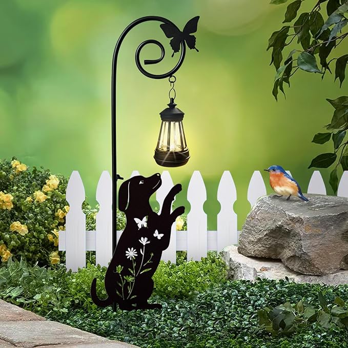 Metal Dog Stake with Solar Lights Outdoor Decorative,Beagle Lawn Ornaments,Womens Gifts Unique,Garden Silhouette Animal Decor