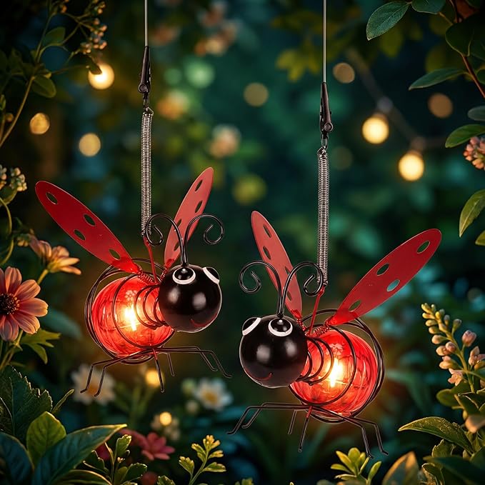Calenzana Red Ladybug Outdoor Solar Garden Light, Waterpoof Hanging Solar Light for Yard Patio Backyard Porch, Gifts for Women Mom Grandma