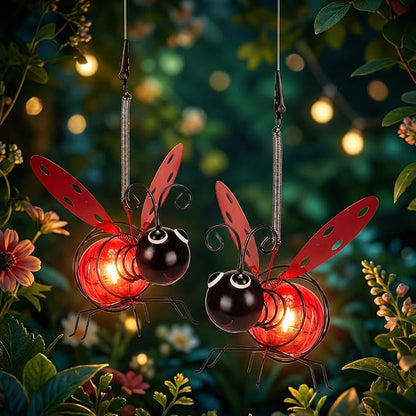 Calenzana Red Ladybug Outdoor Solar Garden Light, Waterpoof Hanging Solar Light for Yard Patio Backyard Porch, Gifts for Women Mom Grandma