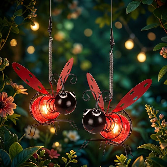 Calenzana Red Ladybug Outdoor Solar Garden Light, Waterpoof Hanging Solar Light for Yard Patio Backyard Porch, Gifts for Women Mom Grandma