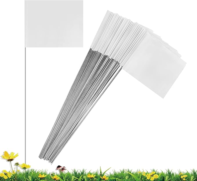 IKAYAS 4 * 5 * 15 Inch PVC Small Lawn Marking Flags - 50 Pack Garden, Survey and Irrigation Yard Markers