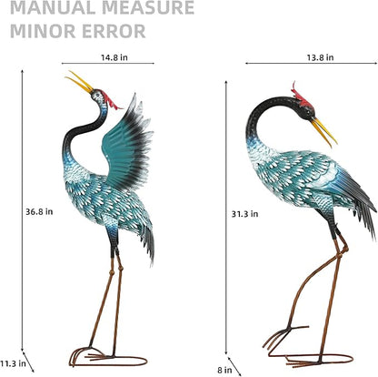 36.8" Metal Crane Garden Statue, Handcrafted Extra-Large Blue Heron Decor Sculptures with Stable U-Ground Stakes, Backyard Decoration, Metal Garden Bird Animal Yard Art, Lawn Ornament Decor