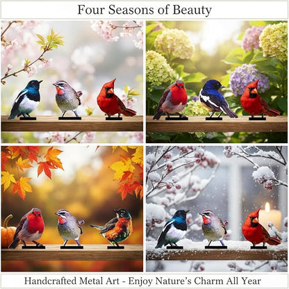 6 PCS Color Painted Metal Bird Sculptures - Vivid 2D Garden Decor for Outdoor Fences, Patio, Yard for Bird Lovers