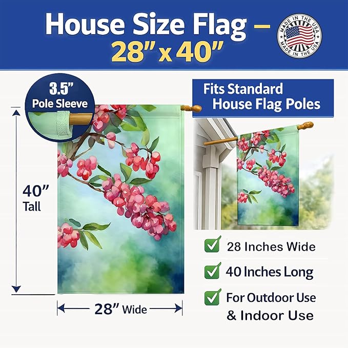 Caroline's Treasures Pennsylvania Mountain Laurels in Watercolor House Flag Large Porch Sleeve Pole Decorative Outside Yard Banner Artwork Wall Hanging, Polyester, House Size, Multicolor