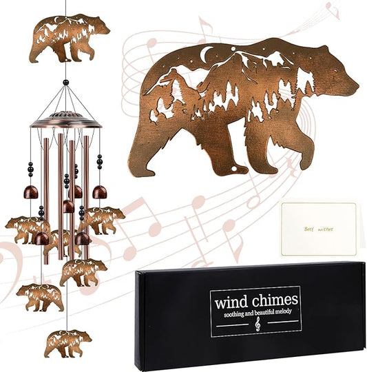 Bear Wind Chimes for Outside - Bear Gifts for Women Men, Memorial Wind Chimes for Home Outdoor Garden Patio Yard Porch Decor, Mom Grandma Birthday Mother's Day Idea
