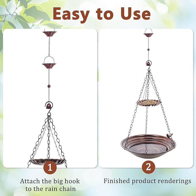 13 inch Rain Chain Basin, Metal Rain Chains Anchoring Bowl Dish, DIY Rain Chain Basin for Gutter Downspout, Copper Hanging Birdbath for Outdoor Garden Patio Decor