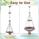 13 inch Rain Chain Basin, Metal Rain Chains Anchoring Bowl Dish, DIY Rain Chain Basin for Gutter Downspout, Copper Hanging Birdbath for Outdoor Garden Patio Decor