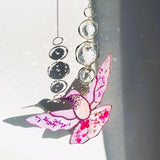 Pink Acrylic Hummingbird Flowers Garden Suncatcher Christmas Tree Home Decor Window Hanging Ornaments Crystal Prism Rainbow Maker Sun Catcher Appreciation Gifts for Mom Grandma Sister