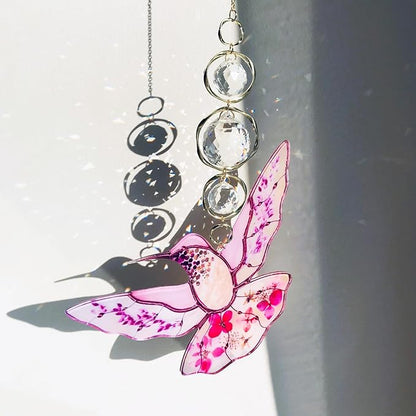 Pink Acrylic Hummingbird Flowers Garden Suncatcher Christmas Tree Home Decor Window Hanging Ornaments Crystal Prism Rainbow Maker Sun Catcher Appreciation Gifts for Mom Grandma Sister