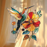 Hummingbird and Flower Acrylic Suncatcher Hanging Christmas Ornament Stained Glass Effect Window Car Indoor Outdoor Decor Garden Sun Catcher Gifts Nature Lover Decorations for Women Mom Grandma