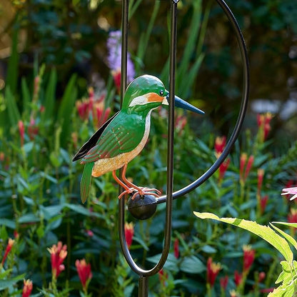 Red Carpet Studios Garden Art Small Blue and Green Hummingbird Balance Rocker Metal Garden Stake Yard Décor, 53” Tall, Dual Bird Design