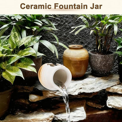 M METERXITY Ceramic Garden Fountain Spitter, Clay Pot Ecological Tank for Pond/Backyard Water Feature/Cave Waterfall/Landscaping, DIY Water Flow Jar Hydroponic Vase [5.5in, White]