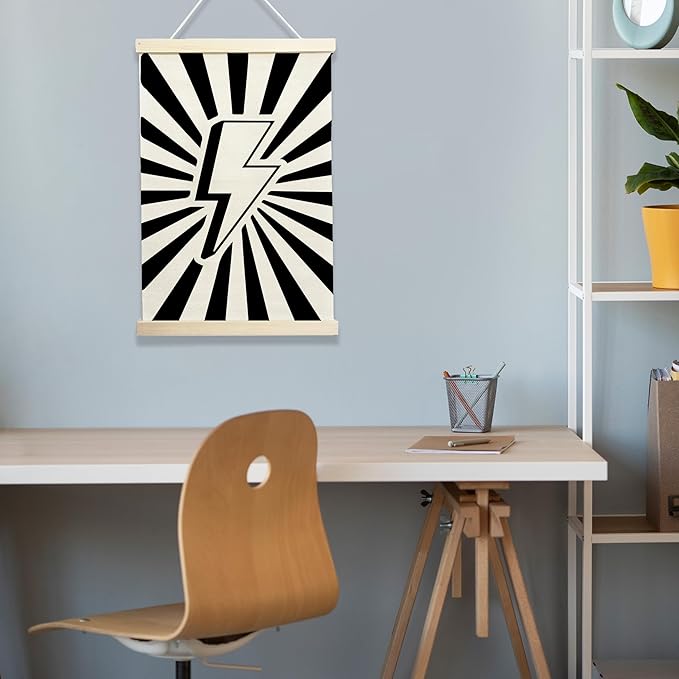 NQDWX Black Lightning Wood Poster Hanger - 12x17 Inch Dark Lightning Bolt Wall Decor, Edgy Teen Boy Room Decor, Punk Rock Music Banner with Rustic Wood Frame. (128)