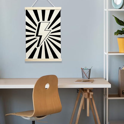 NQDWX Black Lightning Wood Poster Hanger - 12x17 Inch Dark Lightning Bolt Wall Decor, Edgy Teen Boy Room Decor, Punk Rock Music Banner with Rustic Wood Frame. (128)