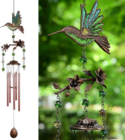 Wind Chimes for Outside, Wind Chimes Outdoor Clearance, Soothing Tones, Hummingbird Wind Chime, Memorial, Sympathy Gift, Patio, Porch, Home Décor, Modern, Art Décor, Bronze (32" Hummingbird)