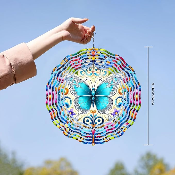 10 Inch Butterfly Wind Spinner, 3D Metal Hanging Kinetic Wind Rustproof Sculpture Gift for Garden Yard Lawn Balcony Window Porch Outdoor Decor, Women Mom Mothers Day