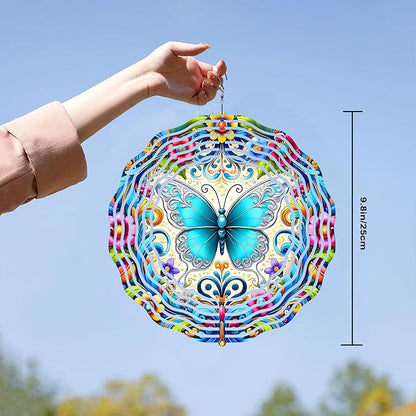 10 Inch Butterfly Wind Spinner, 3D Metal Hanging Kinetic Wind Rustproof Sculpture Gift for Garden Yard Lawn Balcony Window Porch Outdoor Decor, Women Mom Mothers Day