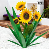 DDQ Metal Agave Plant Outdoor Decor with Artificial Flowers, Mexican Style Garden Sculpture, Waterproof Yard Art for Patio Lawn, Multiple Flower Options (Green Agave + Sunflower/Red/Yellow/Purple)