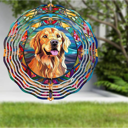Golden Retriever Wind Spinner Pet Dog Memorial Gifts, Vibrant 3D Kinetic Aluminum Metal Hanging Outdoor Garden Decor, Loss of Dogs Sympathy Gifts, 8" Wind Sculptures for Patio, Porch Yard Art (GR6)