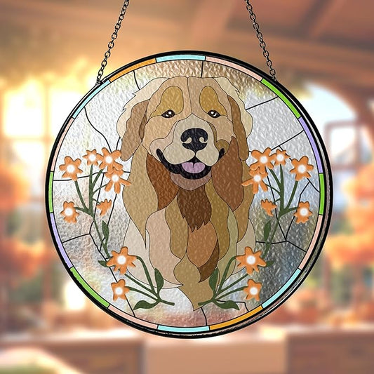 NAZENTI Custom Pet Portrait Stained Glass Suncatcher, Personalized Dog Photo Memorial Ornament Window Hanging, Remembrance Sympathy Gift for Loss of Fur, Bereavement Keepsake, Home Decor