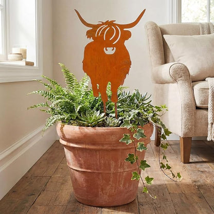 Therwen Metal Highland Cow Yard Stake 22" H Rusty Highland Cow Metal Garden Stakes for Lawn Garden Yard Patio Outdoor Decor Decorative Gifts for Women Men