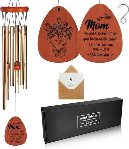 YU FENG 26” Wind Chimes for Mom, Gifts from Daughter or Son, Unique Mother’s Day, Birthday, Wooden Outdoor Wind Chime with Heartfelt Message