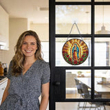 Rngmsi Virgen De Guadalupe Stained Glass Window Hanging, Christian Gifts Sun Catcher Housewarming, Decorative Suncatchers Religious Gifts for Wall Art Landscape Home Decor 8 Inch