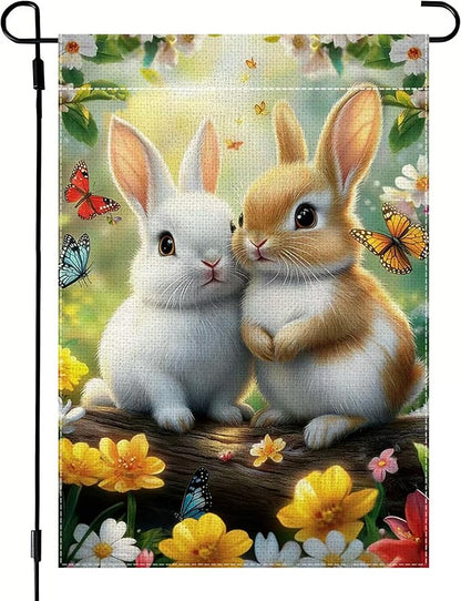 Spring Summer Flowers Butterfly Bunny Garden Flags for Outside 12x18 Double Sided, Small Burlap Seasonal Farmhouse Yard Flag Spring Decorations Outdoor Decor for Lawn Porch Patio Walkway