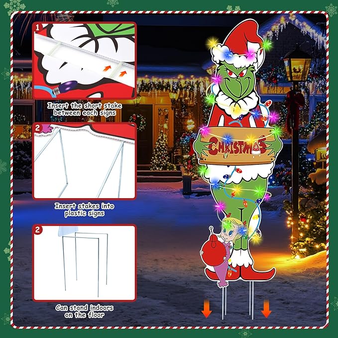 2 Pcs Large Christmas Outdoor Decorations with Metal Stakes Merry Christmas Yard Signs for Lawn, Garden Yard Decor