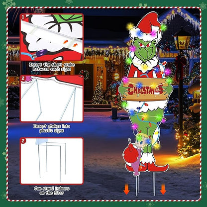2 Pcs Large Christmas Outdoor Decorations with Metal Stakes Merry Christmas Yard Signs for Lawn, Garden Yard Decor