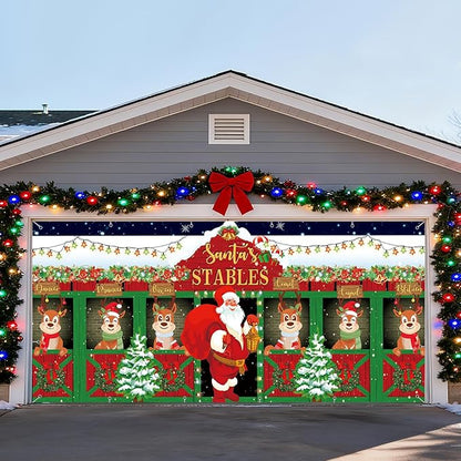 7x16ft Christmas Garage Door Cover Banner Large Hanging Backdrop Decorations Xmas Santa Garage Door Cover Decor for Home Outdoor Indoor Christmas Party Wall Yard (Reindeer)