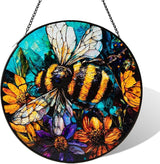 Stained Glass Window Hanging, Bee Yellow Flower Suncatcher for Doors Home Sun Catchers Decoration, Mother's Day Birthday Gifts for Women, Men, and Mom