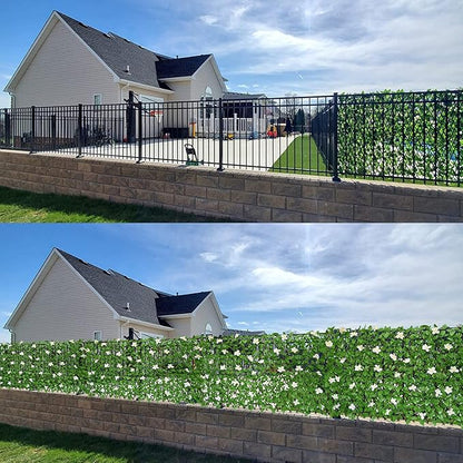 GLANT Expandable Fence Privacy Screen for Balcony Patio Outdoor,Decorative Faux Ivy Fencing Panel,Artificial Hedges (Single Sided Leaves) (4, Green-Flowers)