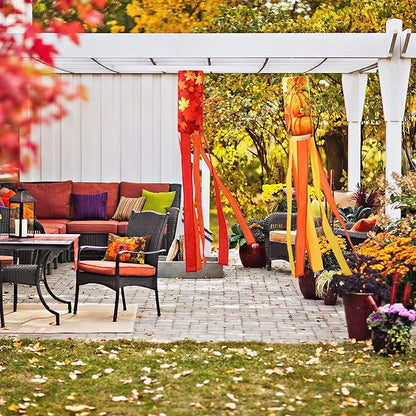 NOVWANG 2 Pieces 40 Inch Fall Windsocks，Pumpkin Maple Leaf Wind Socks for Outside Decor Hanging Flag for Home Garden Yard Wall Balcony Decoration