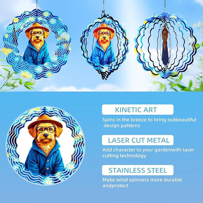 Dog Wind Spinners Outdoor,Hanging Metal Garden Wind Spinner for Outdoor Indoor Decorations Gifts for Women Men,12 inch Kinetic Sculpture Decor Yard,Porch,Patio,Balcony,Deck