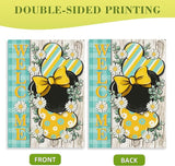 Welcome Spring Decorative Garden Flag, Daisy Flower Yellow Teal Plaid Stripes Yard Outside Decorations, Summer Farmhouse Outdoor Small Home Decor Double Sided 12 x 18