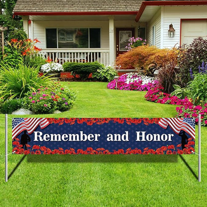 Rvsticty Memorial Day Decorations Remember and Honor Banner for Fence Yard Lawn Red White Blue Independence Day Decor 4th of July Memorial Day Decorations and Supplies for Home Party