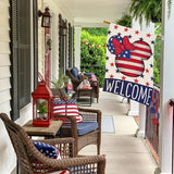 Welcome 4th of July House Flags for Outdoor Decoration, Patriotic Air Balloon Stars Large Yard Flag,Decorative 250th America Years Anniversary Decor for Summer Outside,28x40 Inch Vertical Double Sided