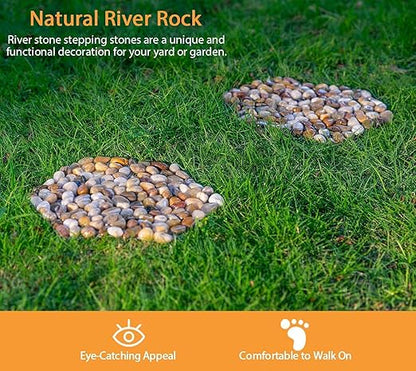 Qualdout River Rocks Stepping Stones Pavers Outdoor for Garden Walkway, Decorative Pebbles Polished Gravel for Backyard Lawn Patio Pathway Landscaping, Set of 6 (Hexagon)