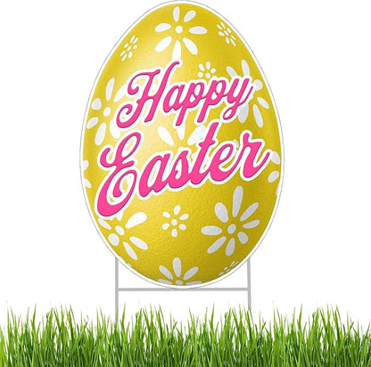 Happy Easter Classic Yard Sign Home Decor Lawn Decoration With Stakes Easter Egg (Yellow)