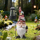 Garden Gnomes Statue with Solar Lantern, Outdoor Gnome Decorations for Yard, Outdoor Figurine Ornament with LED Lights for Patio Lawn, Valentine's Day Birthday Gift for Women Mom Grandma