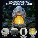 Solar Garden Outdoor Statues Rabbit with Flower Basket, Ideal Gift for Mom, Daddy, Cute Bunny Statue Decor for Lawn, Patio, Yard(White Rabbit)
