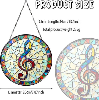 Musical Stained Glass Window Hanging Music Design Sun Catcher Musician Decor Music Teacher Gifts for Women Christmas Suncatchers for Home Windows Hanging Decoration, 7.87inch